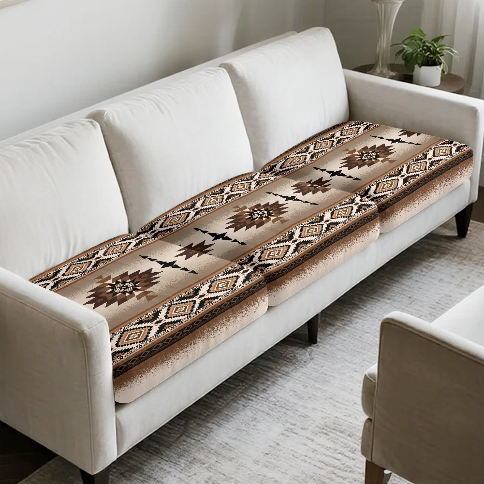 COEQINE 3-Piece Stretch Sofa Cover Removable Sectional Sofa Slipcover Machine Washable Couch Cushion Slipcover Non-Slip Armchair Couch Cover Furniture Decor, Southwest American Tribal Brown Khaki