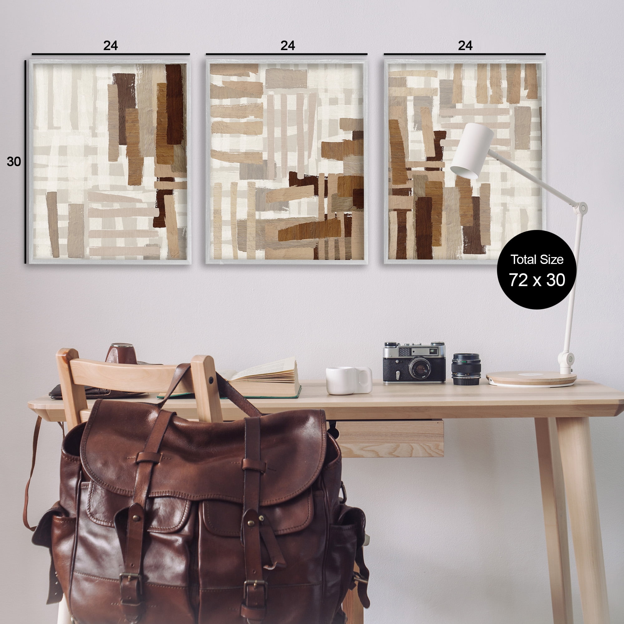 Stupell Industries Natural Hatched Patterns Abstract Painting Gray Framed Art Print Wall Art, 24 x 30, Set of 3