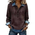 thumbnail image 4 of Endives Womens Denim Shirt Collar Patchwork Denim Pullover Shirt Knit Sweater Casual Blouses Spring Outfit, 4 of 5