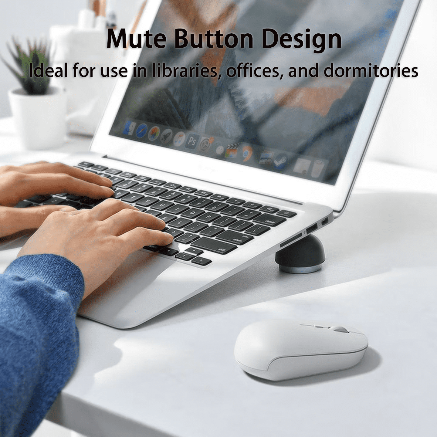 HP M241 Quiet Wireless Mouse, Dual Bluetooth & 2.4GHz, Quiet Clicks, 24-Month Battery,1600 DPI, Ambidextrous, Eco-Friendly Design, Multi-OS, White