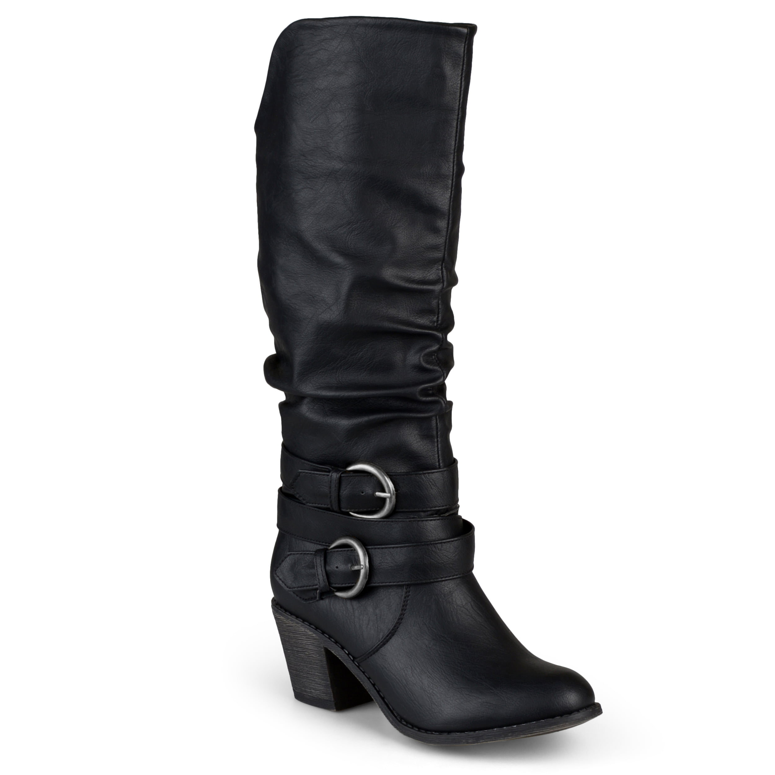 wide calf high heel leather boots