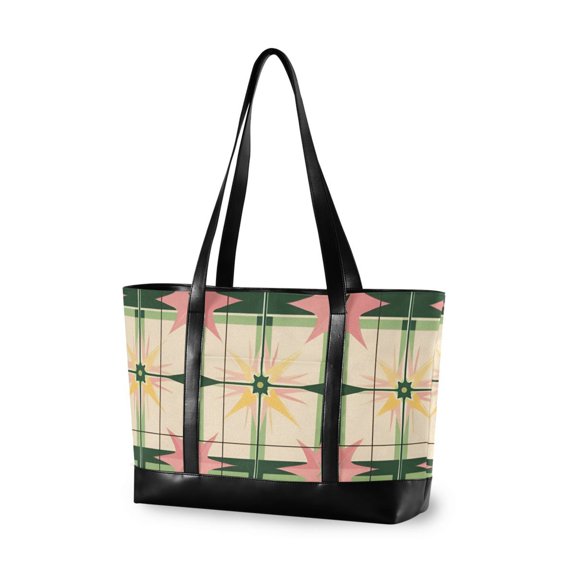 FORMRS Canvas Laptop Tote Bag for Women with 15.6" Computer Compartments Shoulder Handbag, Retro Green Stars