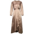 thumbnail image 2 of Women's Casual Solid Muslim Dress Crewneck Satin Wrapped Dress Dresses Long Sleeve Muslim Robe Plus Size Soft Robe Longue, 2 of 7