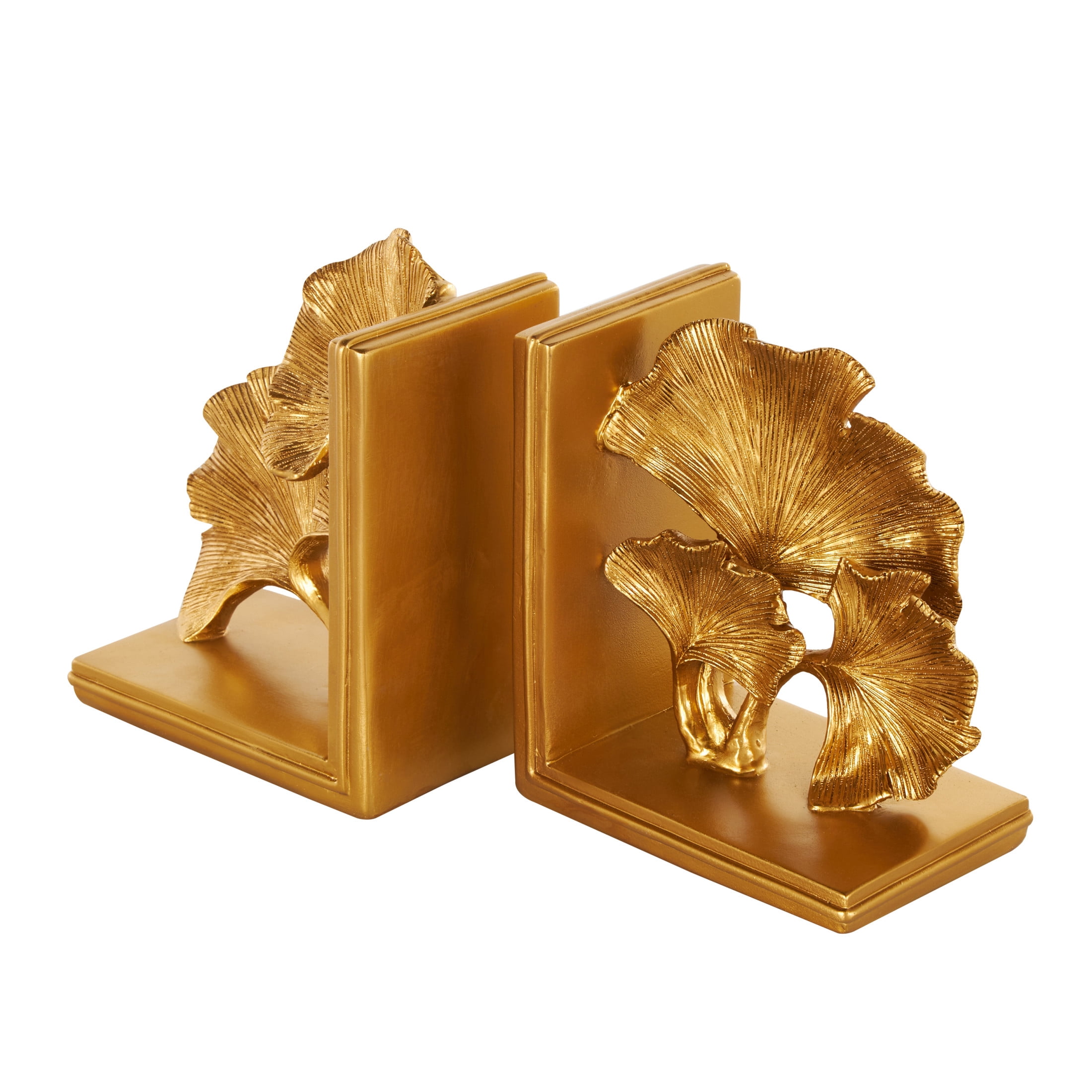 DecMode 7" Ginkgo Tree Gold Polystone Bookends (Set of 2)