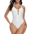 thumbnail image 6 of RELLECIGA Women's V Neck Cutout One Piece Swimsuits White Crisscross Back Sexy Monokini Bathing Suits, 6 of 10