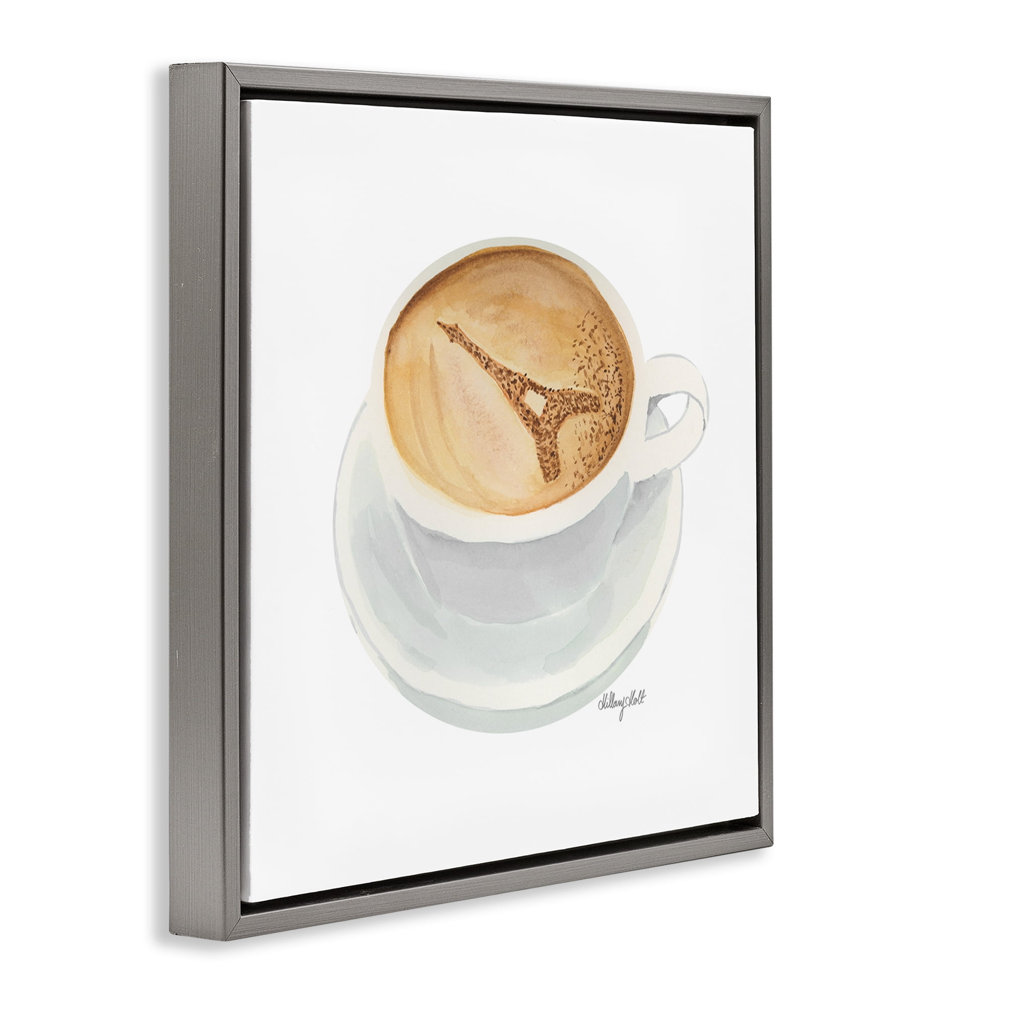 Stupell Industries Eiffel Tower Latte Gray Framed Floater Canvas Wall Art, design by Hillary Holt