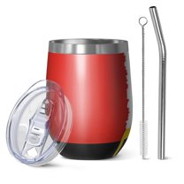 12oz Stemless Wine Tumblers Red Christmas Santa Costume Pattern Vacuum Insulated Stainless Steel Travel Tumbler Cups Mug with Lid and Straw for Champaign,Cocktail,Beer with Cleaning Brush