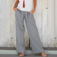 thumbnail image 2 of Women's Cotton Linen Wide Leg Palazzo Pants High Waisted Solid Color Loose Long Pants Casual Baggy Comfy Flowy Trousers, 2 of 7