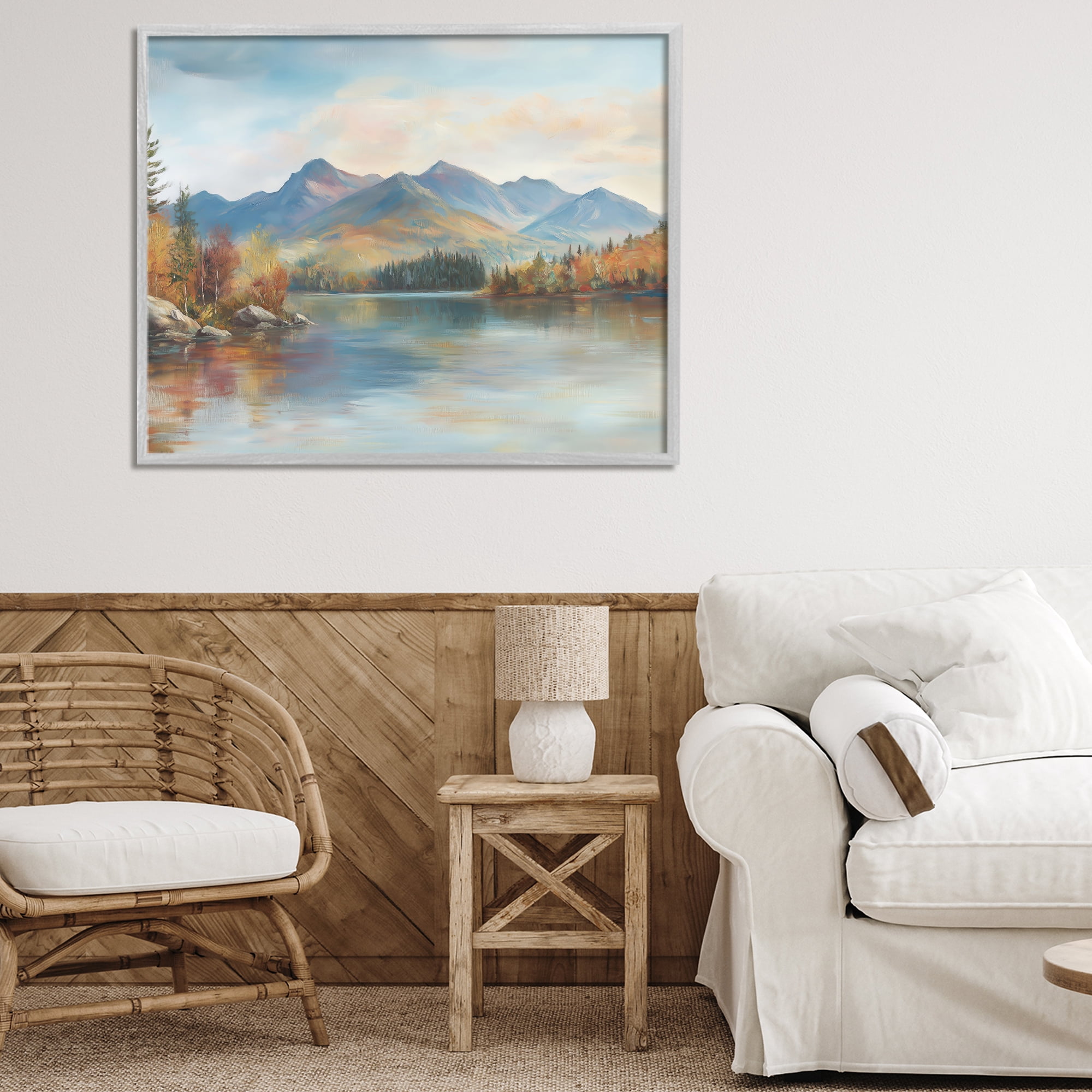 Stupell Industries Rustic Lake Landscape in Fall Gray Framed Giclee Art, design by LSR Design Studio