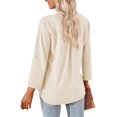 thumbnail image 3 of MOMOFEEL Long Sleeve Shirts for Women 3/4 Sleeve Loose Blouses V-neck Tunic Tops Summer (M9007 Apricot L), 3 of 9