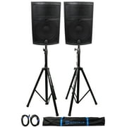 2) Peavey SP 2 SP2 4000w 15" Black Widow Passive 2-Way PA Speakers+Stands+Cables