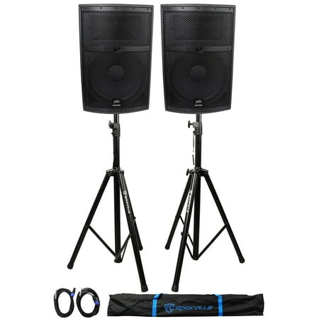 2) Peavey SP 2 SP2 4000w 15" Black Widow Passive 2-Way PA Speakers+Stands+Cables