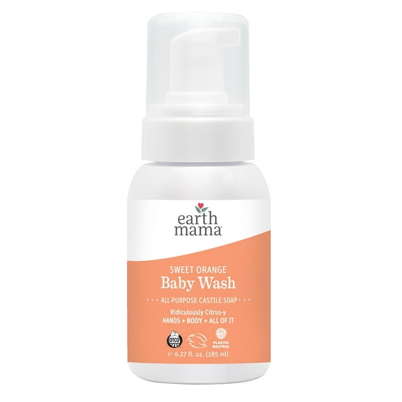 Earth Mama Sweet Orange Baby Wash, Castile Soap for Sensitive Skin, Sweet Orange, 6.27 fl oz