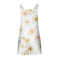 thumbnail image 5 of Loose Summer Romper Womens Shorts with Daisy Flowers Print Sleeveless Knotted Straps Short Jumpsuit with Pockets (M, White 03), 5 of 6