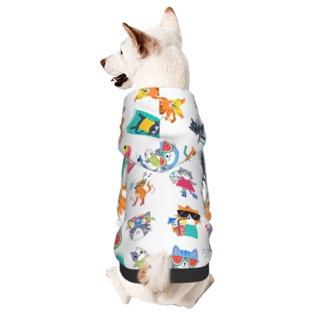 Fotbe Hello Summer Cat Sudadera con Estampado para Perros Pequeños – Suéter con Capucha para Mascotas, Tela Suave de Forro Polar con Bolsillo-Medium