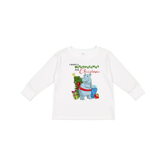 Inktastic I Want a Hippopotamus for Christmas Boys or Girls Long Sleeve Toddler T-Shirt