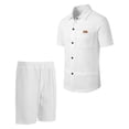 thumbnail image 6 of BLTIBY Men Summer Sets Outfits 2 Piece Waffle Button down Lapel Shirts and Shorts Tracksuits Soft Resort Wear White L, 6 of 7