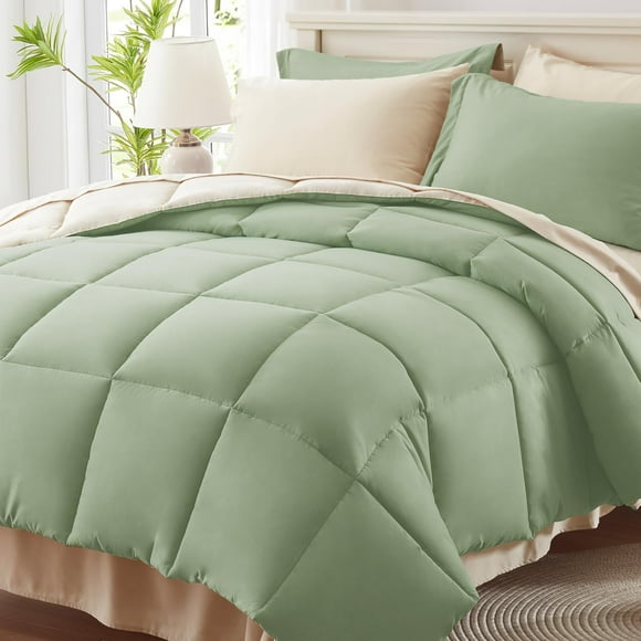 Juego de Edredón Anluoer para Cama Individual en Verde Salvia, 5 Piezas