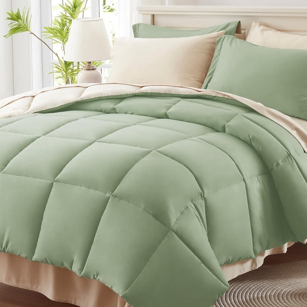Juego de Edredón Anluoer para Cama Individual en Verde Salvia, 5 Piezas