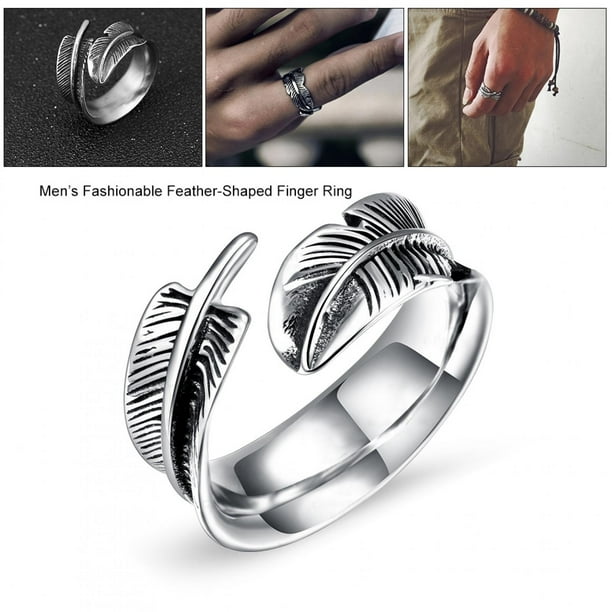 Anillo de joyeria anillo de moda para hombre ajustable de acero de titanio en forma de pluma anillo de apertura duradero para novio de hombre LYUMO Otros Walmart en linea