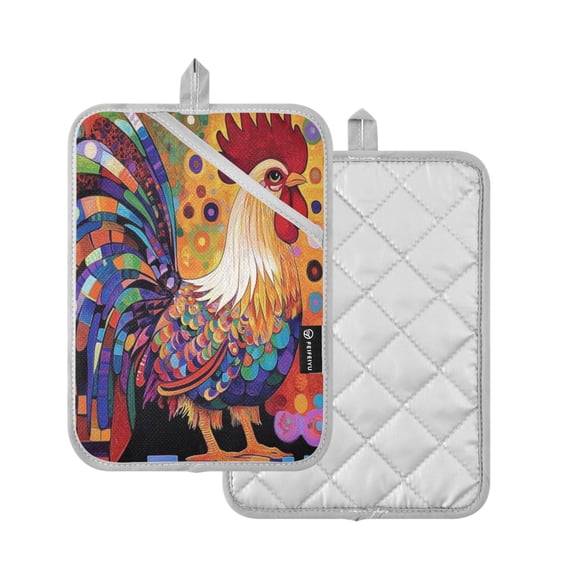 2 Pcs Pot Holders Sets Oven Mitts Square potholders Oven Hot Pads Heat Resistant for Kitchen Cooking Baking 7"x9.8" A Rooster