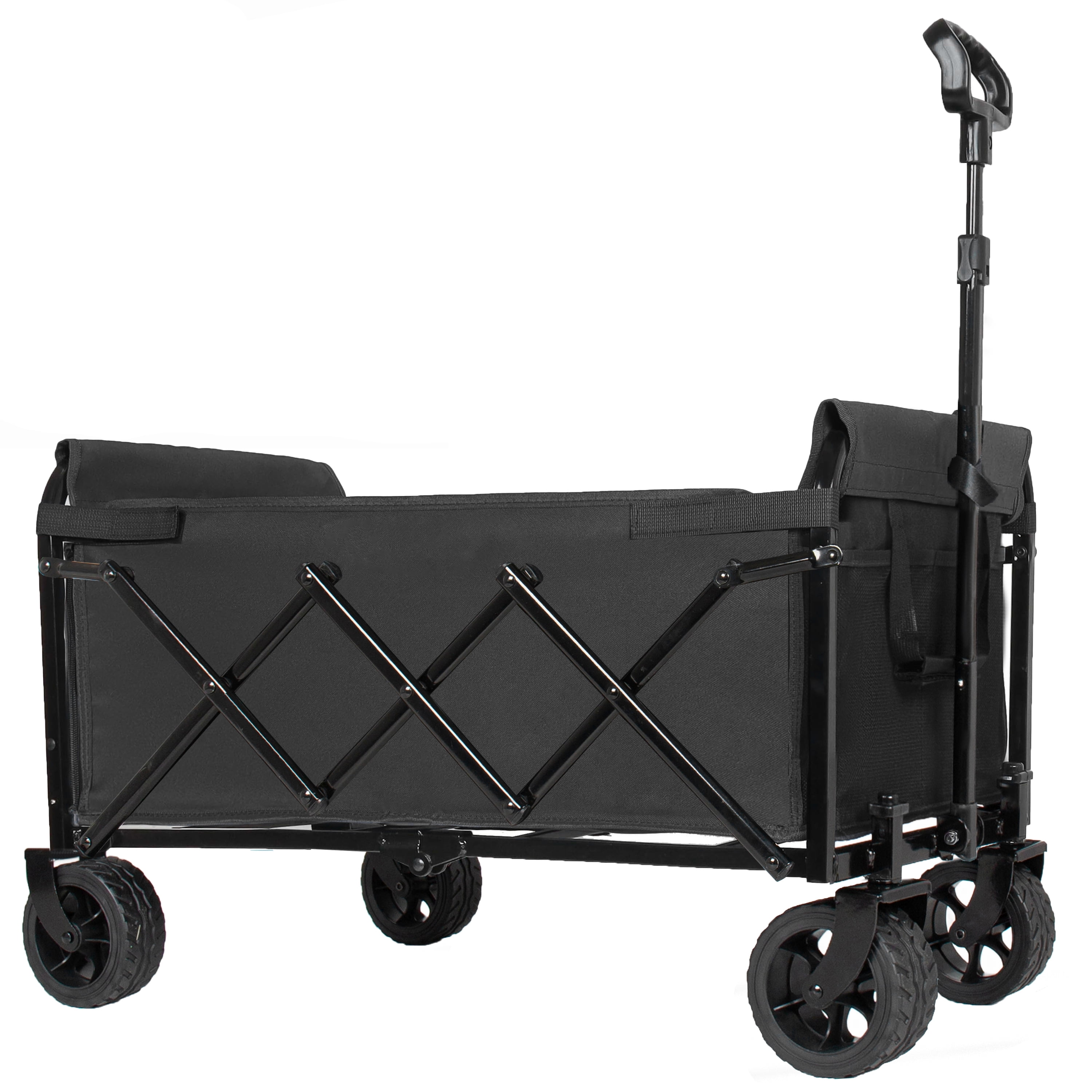 Upgraded 5*2" Wide Wheels-Expandable Dual-Layer Utility Wagon with 100% Extra Space, 220lbs Capacity Grocery Cart for Camping, Shopping, Sports, Gardening, Fishing, Black