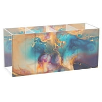 Marble Golden and Blue Acrylic Pen Holder Cup 4 Compartments Clear Pencil Organizer Makeup Brush Holder Storage for Office Desktop Dorm