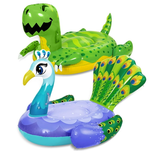 Set de flotador para piscina Sloosh con forma de dinosaurio y pavo real inflable, paquete de 2 Sloosh Sloosh