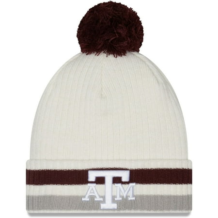 Men's New Era White Texas A&M Aggies Retro Cuffed Knit Hat with Pom - OSFA