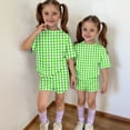 thumbnail image 4 of Grblisyd Girls Summer Outfits Casual Plaid Cute Short Sets Loose Short Sleeve T Shirts Top and Shorts Athletic Clothes Green 3-4Y, 4 of 6