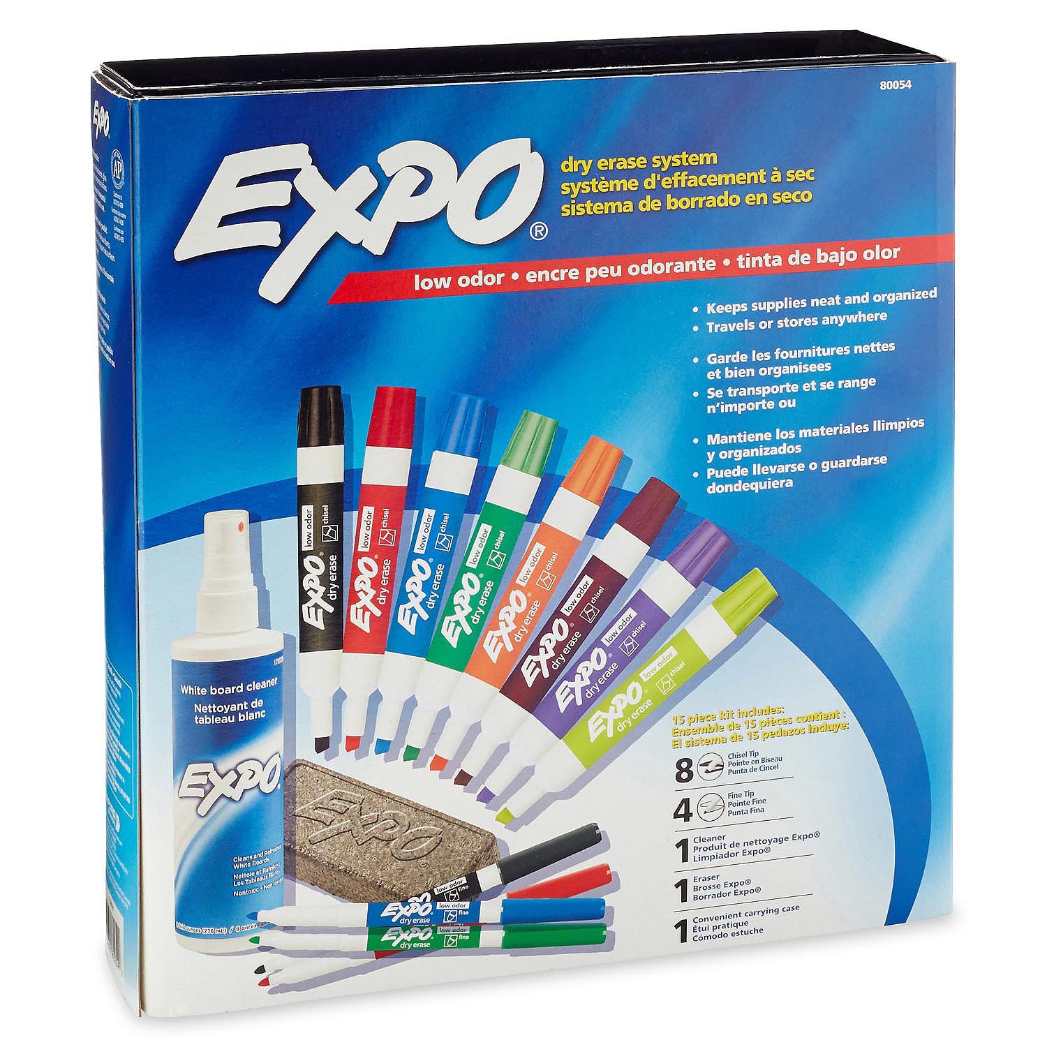 Product of Expo Low Odor Dry Erase Marker, Eraser and Cleaner Set, Assorted Colors (Chisel and