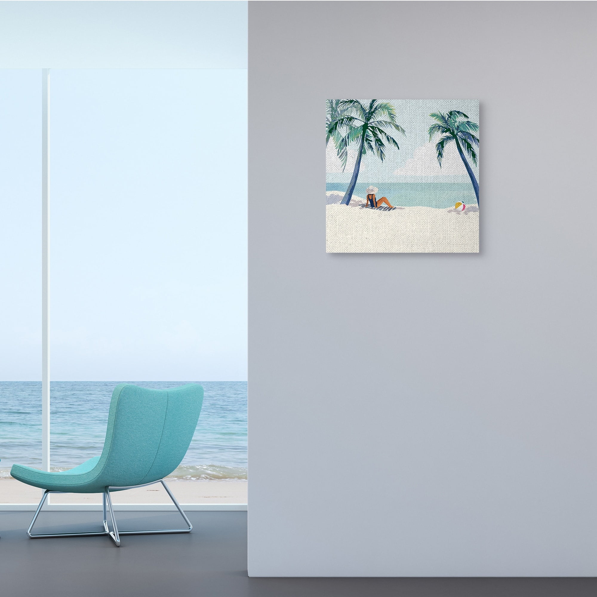 Stupell Industries Woman Lounging under Palm Tree Coastal Landscape,24 x 24,Designed by Victoria Barnes
