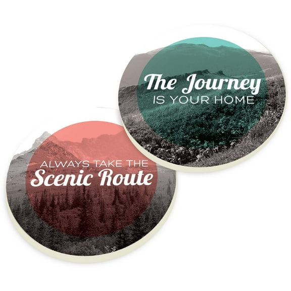 Always Take the Scenic Route 2.75 x 2.75 Absorbent Ceramic Car Coasters Pack of 2