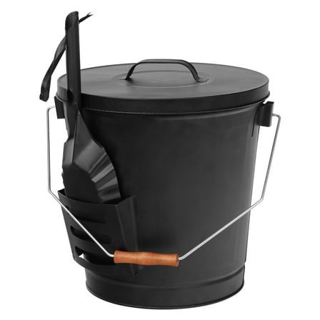 ZenSports 5.15Gal Large Fireplace Ash Bucket W/ Lid & Coal Shovel, Black