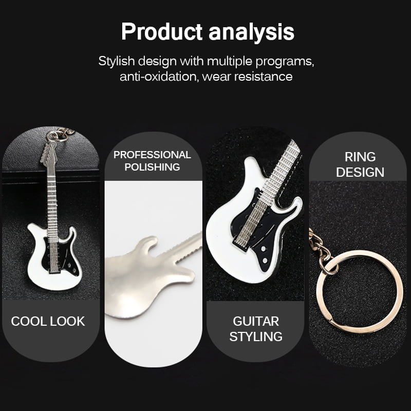Purple Silver Glitter Epoxy Resin Electric Guitar Keychain With Purple Tassel