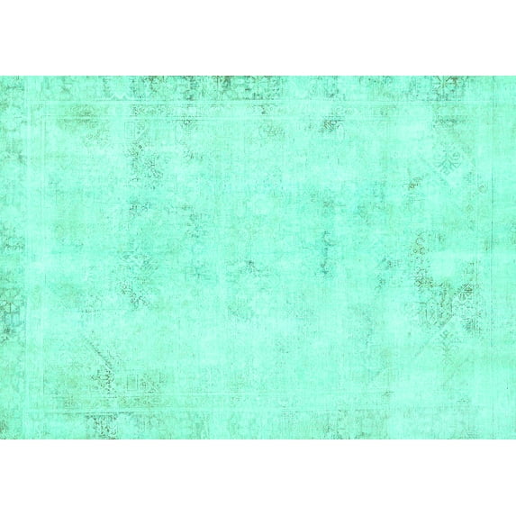 Ahgly Company Machine Washable Indoor Rectangle Abstract Turquoise Blue Modern Area Rugs, 7' x 10'
