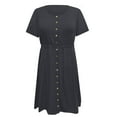thumbnail image 4 of OAVQHLG3B Buttons Solid Color V-Neck Dress for Women Short Sleeve Loose Mini Summer Dress Beach Dress 2022 Vestidos Vestir, 4 of 5