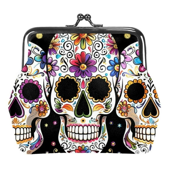 ERJLKXP Sugar Skull Mexico Small Coin Purse & Pouchese for Women and Girls,Leather Coin Wallet Travel Essentials for Change, Keys, Lipstick