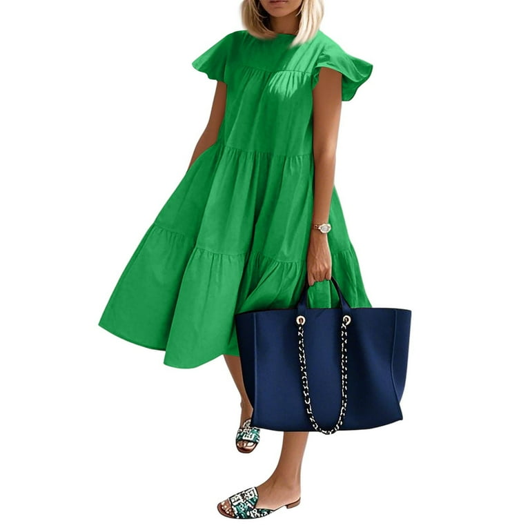 Infinity Dress, Tank Casual Crew Neck Ruffle Flutter Sleeve Elegant Classy  Red Maxi Dress Summer Cottagecore Cocktail Dresses For Women Wedding Guest  Prom Dresses Maxi (XL, Green) ZMTing