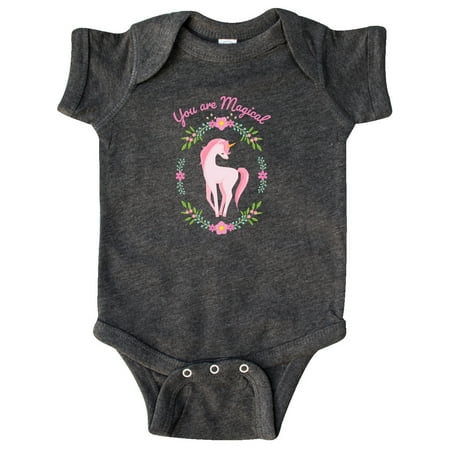

Inktastic You are Magical Pink and White Unicorn with Flowers Gift Baby Boy or Baby Girl Bodysuit