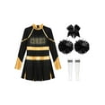 thumbnail image 5 of Yeahdor Girls Halloween Cheer Leader Outfits Long Sleeve Shiny Cheerleading Dance Uniform Dress Set Gold&White 8, 5 of 7