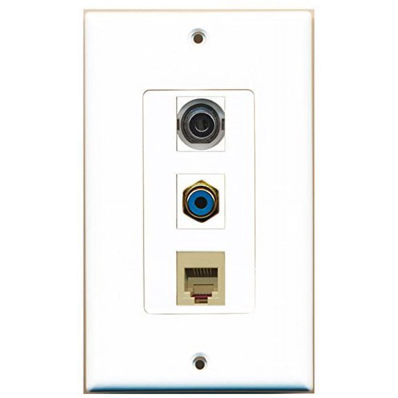 RiteAV - 1 Port RCA Blue and 1 Port Phone RJ11 RJ12 Beige and 1 Port 3.5mm Decorative Wall Plate Decorative