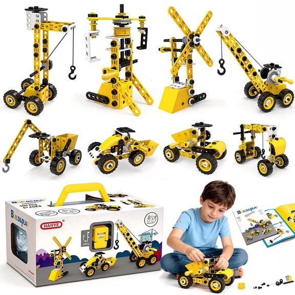 Caunedy 8-in-1 Stem Building Kit Toys Set,Puzzle Building Blocks,DIY Learning Construction Excavator Toys Gifts for 3-10 Years Old Boys Girls