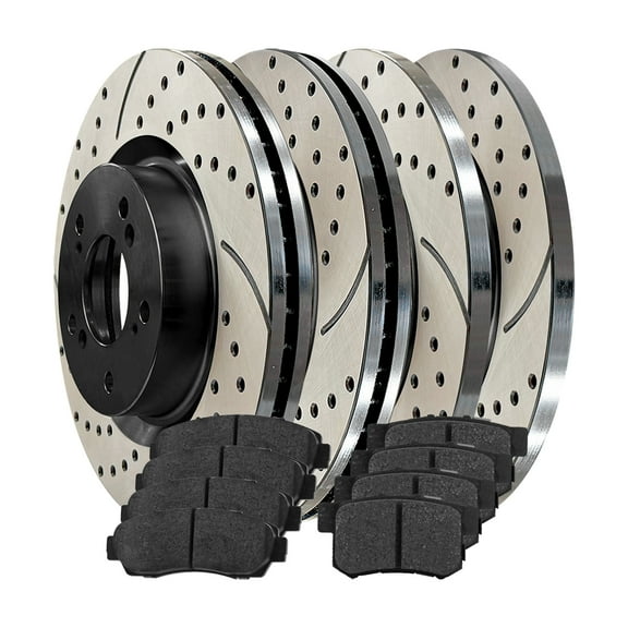 AutoShack Front Vented & Rear Solid Drilled & Slotted E-Coated Brake Rotors   Premium Ceramic Pads 12-PC Brake Kit Replacement for 2012-2016 Honda CR-V ShadowGuard