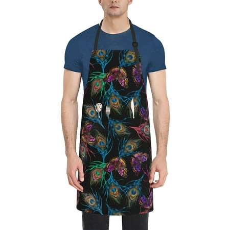 

Rateoe Feathers And Butterflies Aprons with Pocket Men Womens Aprons Waterproof Adjustable Cooking Aprons for Kitchen Gardening and Salon