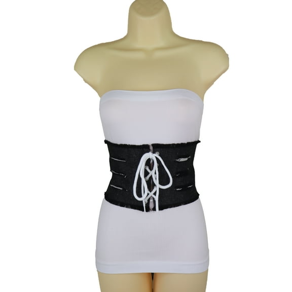 Women Wide Tie Corset Black Denim Band Jeans Fashion Belt M