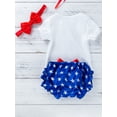 thumbnail image 4 of Bagilaanoe 4th of July Clothes for Newborn Baby Girl Letter Print Short Sleeve Romper Tops + Stars Shorts + Headband 3M 6M 12M 24M Infant Independence Day Outfits 3pcs Short Pants Set, 4 of 9