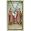 Pewter Saint Cosmas and St Damian Medal with Laminated Holy Card, 3/4 Inch
