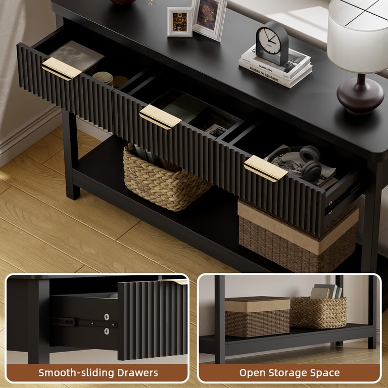 Aufeile 51" Console Table with Fluted Design and Drawers, Black photo 3