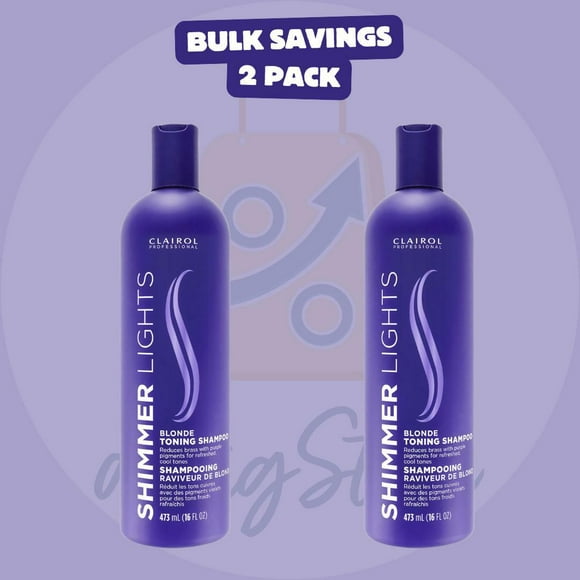 Clairol Professional Shimmer Lights Purple Shampoo 16 fl. Oz Neutralizes Brass & Yellow Tones For Blonde Silver Gray & Highlighted Hair (2 Pack)